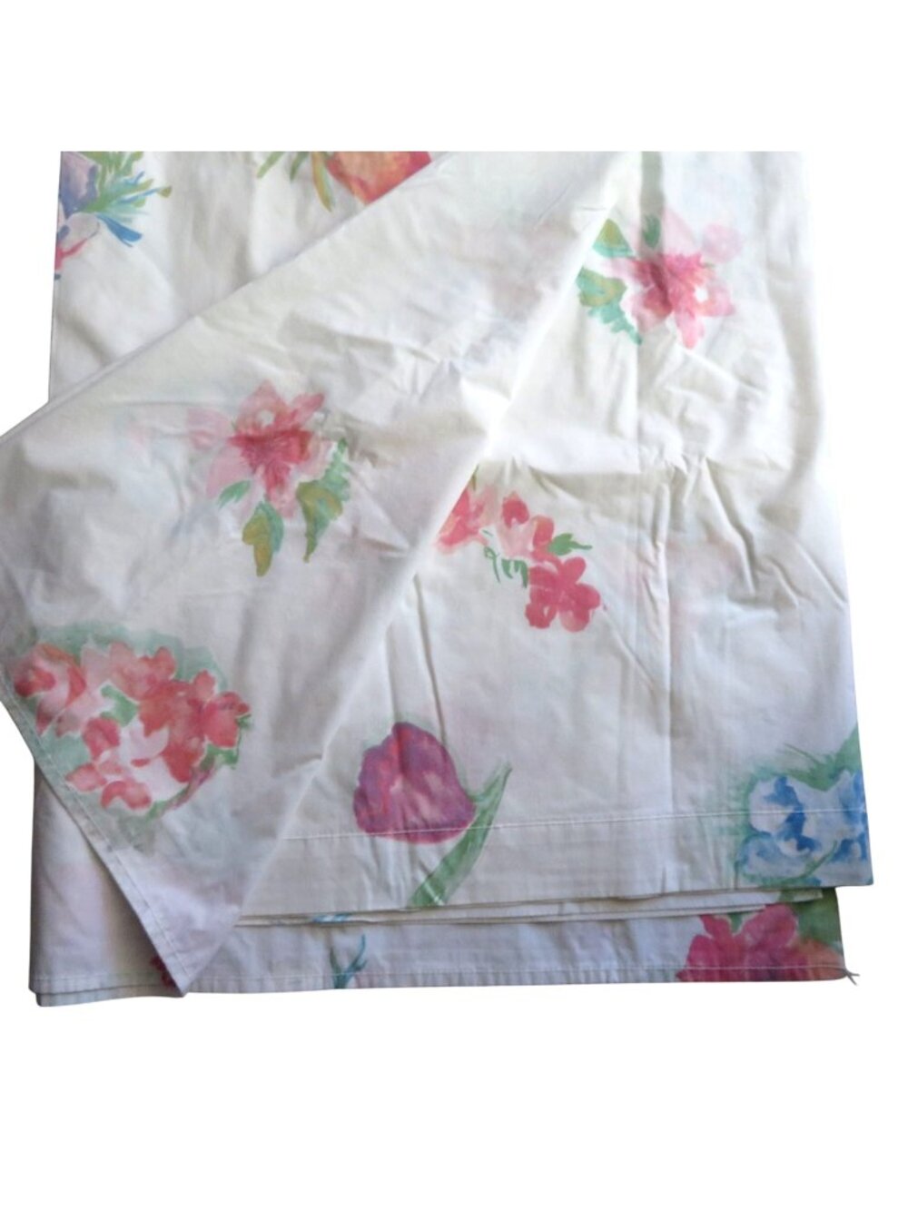 Vintage 70s Queen Flat Sheet Floral Design White No-Iron Made In USA